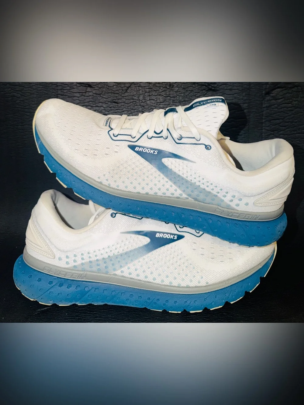 Brooks White and Blue Glycerin Running Sneakers